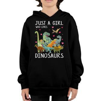 Just A Girl Who Loves Dinosaurs T Rex Dinosaur Gift Girls Youth Hoodie - Thegiftio UK
