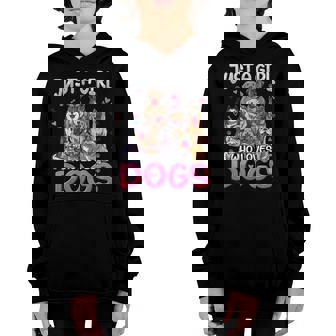 Just A Girl Who Loves Dogs Funny Puppy Dog Lover Girls Youth Hoodie - Thegiftio UK