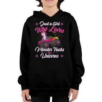 Just A Girl Who Loves Monster Trucks And Unicorns Girls Kids Youth Hoodie - Thegiftio UK