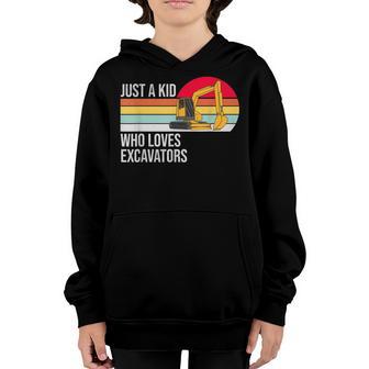 Just A Kid Who Loves Excavators Vintage Retro Style Youth Hoodie - Thegiftio UK