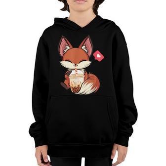 Kawaii Anime Fox Drinking Boba Bubble Tea Japanese Gift Girl Youth Hoodie - Thegiftio UK