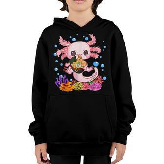 Kawaii Axolotl Eating Ramen Noodles Anime Kids N Girls V5 Youth Hoodie - Thegiftio UK