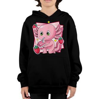 Kawaii Axolotl Strawberry Milk Japanese Anime Gift N Girl Youth Hoodie - Thegiftio UK