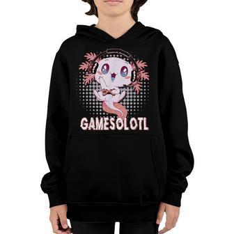 Kawaii Gamesolotl Gaming Axolotl Kids Girls Boys Gamer Youth Hoodie - Thegiftio UK