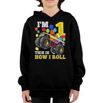 Kids 1 Year Old 1St Birthday Boy Monster Truck Car Youth Hoodie - Thegiftio UK