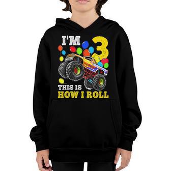 Kids 3 Year Old 3Rd Birthday Boy Monster Truck Car V2 Youth Hoodie - Thegiftio UK