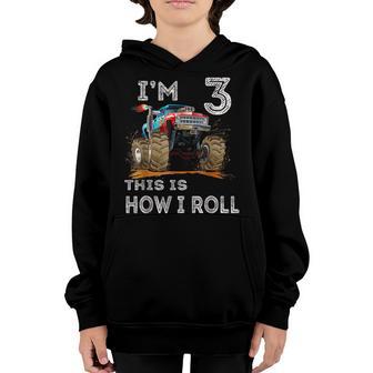 Kids 3 Year Old 3Rd Birthday Boy Monster Truck Car Youth Hoodie - Thegiftio UK