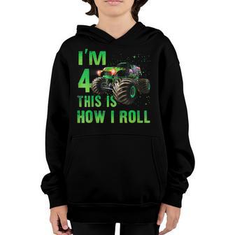 Kids 4 Year Old 4Th Birthday Boy Monster Truck Car Youth Hoodie - Thegiftio UK
