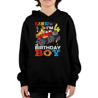 Kids 4 Year Old Shirt 4Th Birthday Boy Kid Dinosaur Monster Truck Youth Hoodie - Thegiftio UK