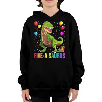 Kids 5 Year Old Dinosaur Birthday 5Th T Rex Dino Five Saurus Youth Hoodie - Thegiftio UK