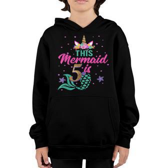 Kids 5Th Birthday Girl Unicorn Mermaid Tail 5 Years Old Youth Hoodie - Thegiftio UK