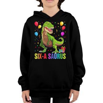 Kids 6 Year Old Dinosaur Birthday 6Th T Rex Dino Six Saurus Youth Hoodie - Thegiftio UK