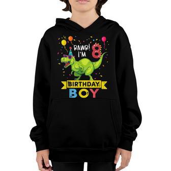 Kids 8 Year Old 8Th Birthday Boy T Rex Dinosaur V2 Youth Hoodie - Thegiftio UK