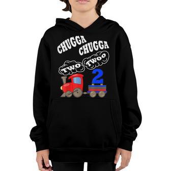 Kids Birthday 2 Yr Old Chugga Two Twoo Party Theme Trains Youth Hoodie - Thegiftio UK