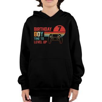 Kids Birthday Boy 7 Time To Level Up Vintage 7 Birthday Boy Gift Graphic Design Printed Casual Daily Basic Youth Hoodie - Thegiftio UK