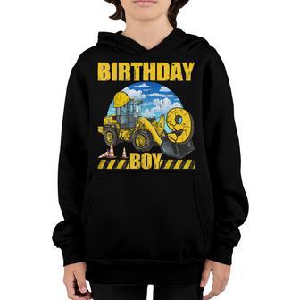 Kids Construction Truck 9Th Birthday Boy 9 Year Old Youth Hoodie - Thegiftio UK