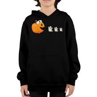 Kids Funny Halloween Pumpkin Eating Ghost Gamer Men Women V4 Youth Hoodie - Thegiftio UK