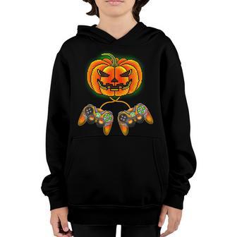 Kids Halloween Gaming Apparel Video Game Controller Pumpkin Youth Hoodie - Thegiftio UK