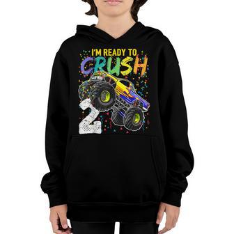 Kids Im Ready To Crush 2 Monster Truck 2Nd Birthday Boys Youth Hoodie - Thegiftio UK