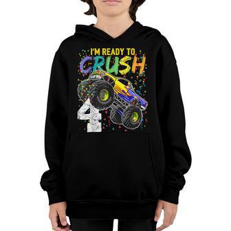 Kids Im Ready To Crush 4 Monster Truck 4Th Birthday Boys Youth Hoodie - Thegiftio UK