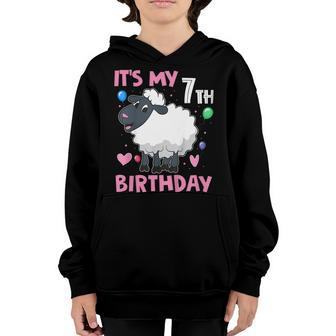 Kids Its My 7Th Birthday - Farm Sheep Lovers Gift For Girls Youth Hoodie - Seseable
