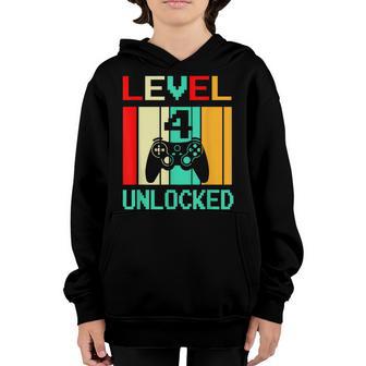 Kids Level 4 Unlocked Video Gamer 4Th Birthday Gift Youth Hoodie - Thegiftio UK