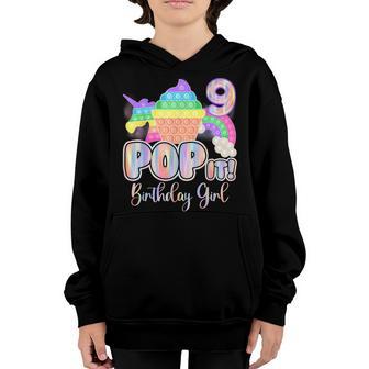 Kids Pop It 9Th Year Old Birthday Girl For Pop Party V2 Youth Hoodie - Thegiftio UK