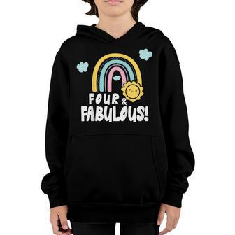 Kids Rainbows & Sunshine Four Year Old 4Th Birthday Party Youth Hoodie - Seseable