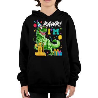 Kids Rawr Im 1 1St Birthday T Rex Dinosaur Party Youth Hoodie - Thegiftio UK