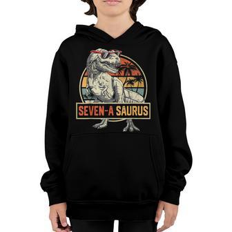 Kids Seven A Saurus Birthday T Rex Dino 7T Dinosaur Matching Youth Hoodie - Thegiftio UK