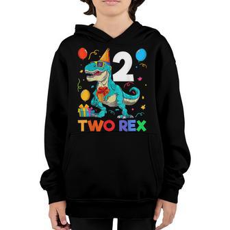 Kids Two Rex 2Nd Birthday Second Dinosaur 2 Year Old Youth Hoodie - Thegiftio UK