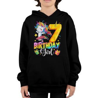 Kids Unicorn 7Th Birthday Girl 7 Years Old Funny Party Youth Hoodie - Thegiftio UK