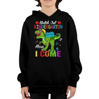 Kids Watch Out Kindergarten Here I Come Dinosaurs Back To School V3 Youth Hoodie - Seseable