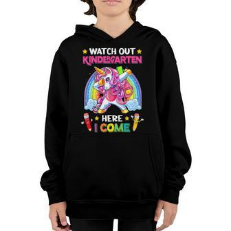 Kids Watch Out Kindergarten Here I Come Unicorn Back To School V2 Youth Hoodie - Seseable