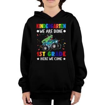 Kindergarten Done 1St Grade Here We Come Dinosaur Gift Graphic Design Printed Casual Daily Basic Youth Hoodie - Thegiftio UK