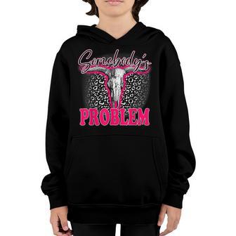 Leopard Somebodys Problem Bull Skull Western Country Cowboy Youth Hoodie - Thegiftio UK
