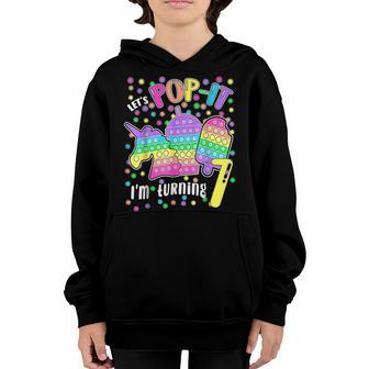 Lets Pop It Im Turning 7 Colorful 7Th Birthday Girl Youth Hoodie - Thegiftio UK