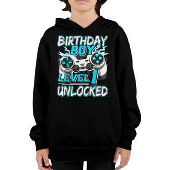 Level 1 Unlocked Video Game Birthday Gamer Boys Youth Hoodie - Thegiftio UK
