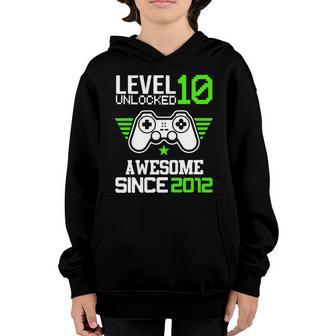 Level 10 Unlocked Ausome Since 2012 10Th Birthday Boy Gamer 10Th Birthday Gift Youth Hoodie - Thegiftio UK
