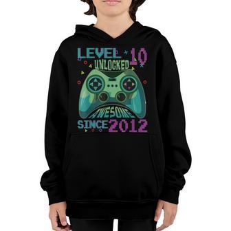 Level 10 Unlocked Awesome Since 2012 10Th Birthday Gamer V2 Youth Hoodie - Thegiftio UK