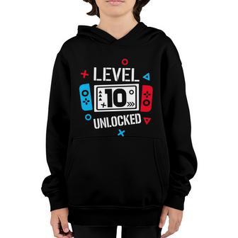 Level 10 Unlocked Birthday 10Th Birthday Boy Gamer 10 Years Old Gamer Youth Hoodie - Thegiftio UK