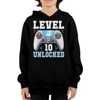 Level 10 Unlocked Video Game 10Th Birthday Gamer Boys Kids Youth Hoodie - Thegiftio UK