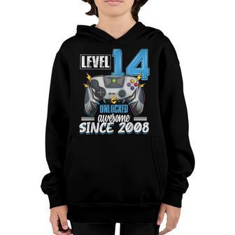 Level 14 Unlocked Awesome 2008 14Th Birthday Boy Video Games Youth Hoodie - Thegiftio UK