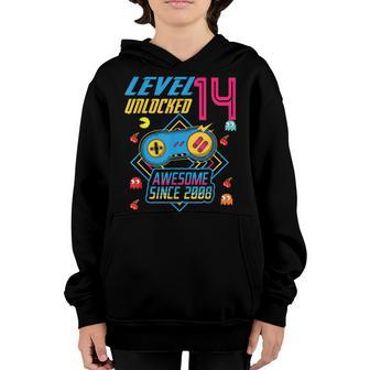 Level 14 Unlocked Boy Awesome Since 2008 Video Gamer Gift Youth Hoodie - Thegiftio UK