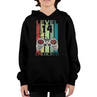 Level 14 Unlocked Funny Video Gamer 14Th Birthday Boy Gifts Youth Hoodie - Thegiftio UK
