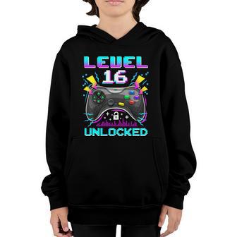 Level 16 Unlocked 16Th Birthday Video Game Gift Birthday Gaming Graphic Design Printed Casual Daily Basic Youth Hoodie - Thegiftio UK