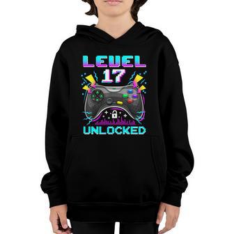 Level 17 Unlocked 17Th Birthday Video Game Gift Birthday Gaming Graphic Design Printed Casual Daily Basic Youth Hoodie - Thegiftio UK