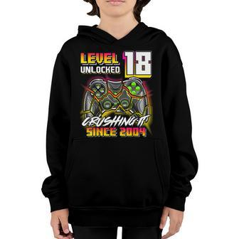 Level 18 Unlocked Crushing It 2004 Video Game 18Th Birthday Youth Hoodie - Seseable