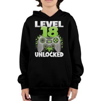 Level 18 Unlocked Video Gaming 18Th Birthday 2004 Gamer Game Youth Hoodie - Seseable