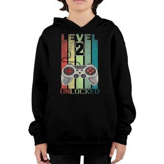 Level 2 Unlocked Funny Video Gamer 2Nd Birthday Boy Gifts Youth Hoodie - Thegiftio UK